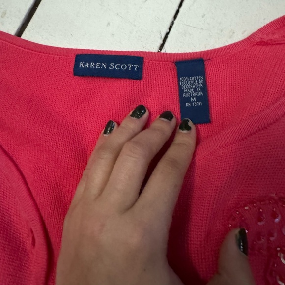 Karen Scott Pink Butterfly Cardigan - Picture 3 of 4